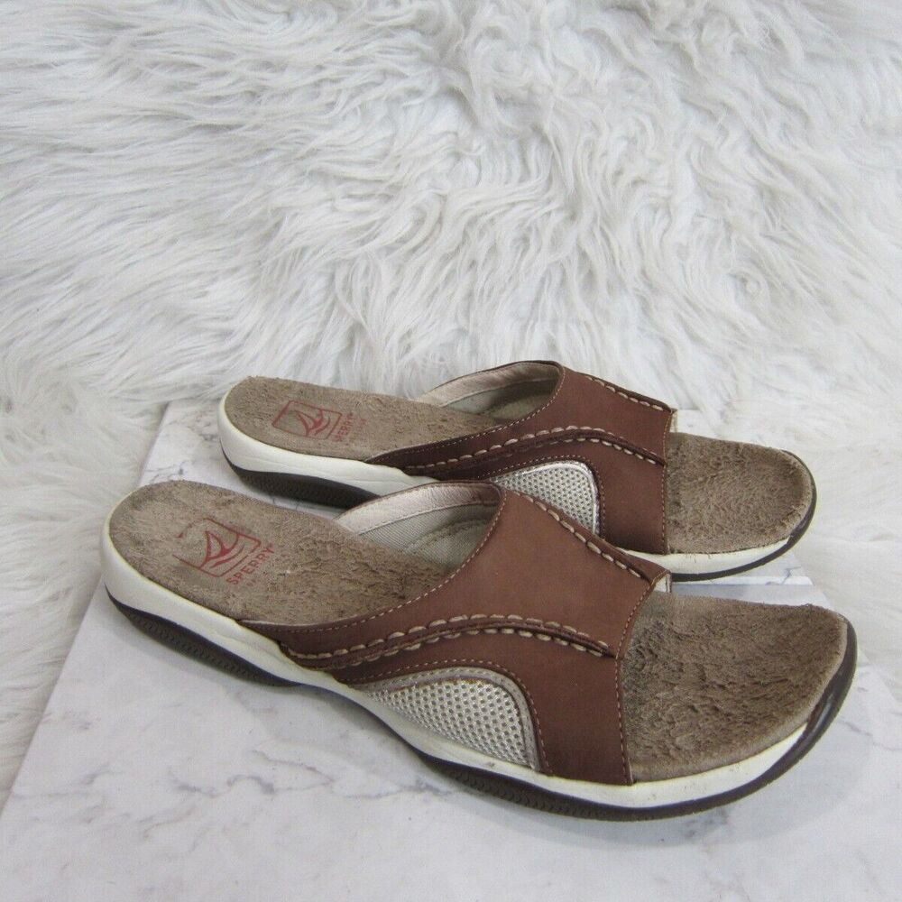 Sperry Women’s Size 9 M Top-Sider Slides Sandals Brown Leather Comfort Shoes